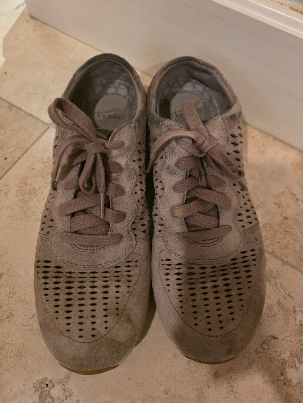 Dansko Suede Tan Leather Cut Out Sneakers Used Condition *Stains*